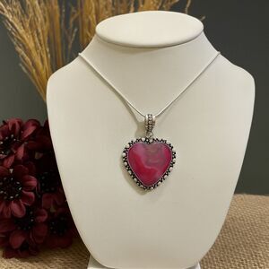 Radiant Heart Pink Solar Agate Silver Pendant Necklace New